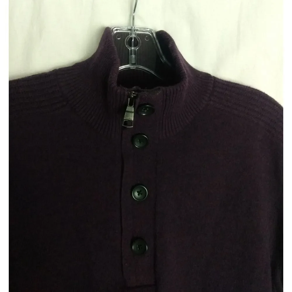Banana Republic Men's Medium 1/4 Zip Sweater‎ Italian Yarn Wool Blend Purple